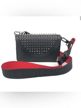 Christian Louboutin Black Studded WOC Unisex with Red Strap